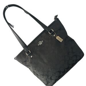 COACH! BLACK MONOGRAM & GENUINE LEATHER, SILVER HARDWARE PURSE, BAG, HANDBAG!